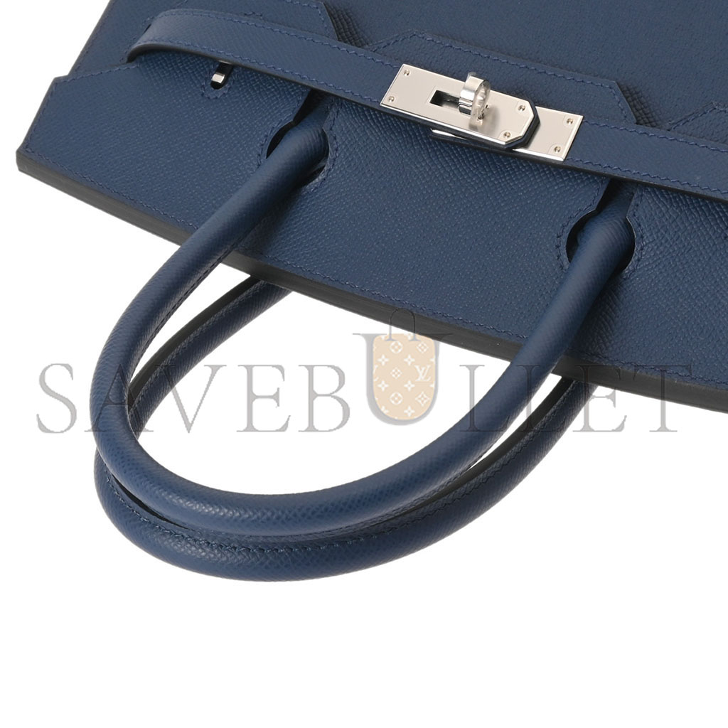 HERMES MASTER BIRKIN 30 EPSOM LEATHER DUCK BLUE SILVER BUCKLE PLATINUM BAG 614760 (30*23*15cm)